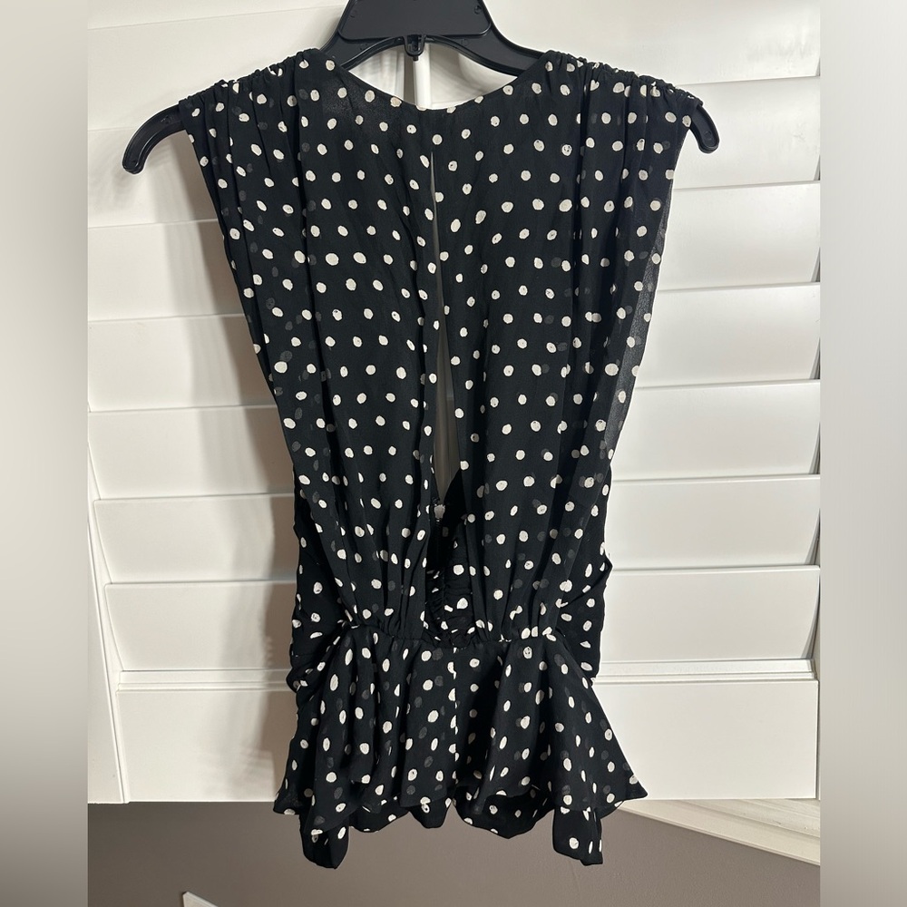 Saint Laurent Black Silk Polkadot Print Top - Picture 4 of 4
